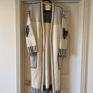 Cream and Black Long Cardigan with Heart Design
